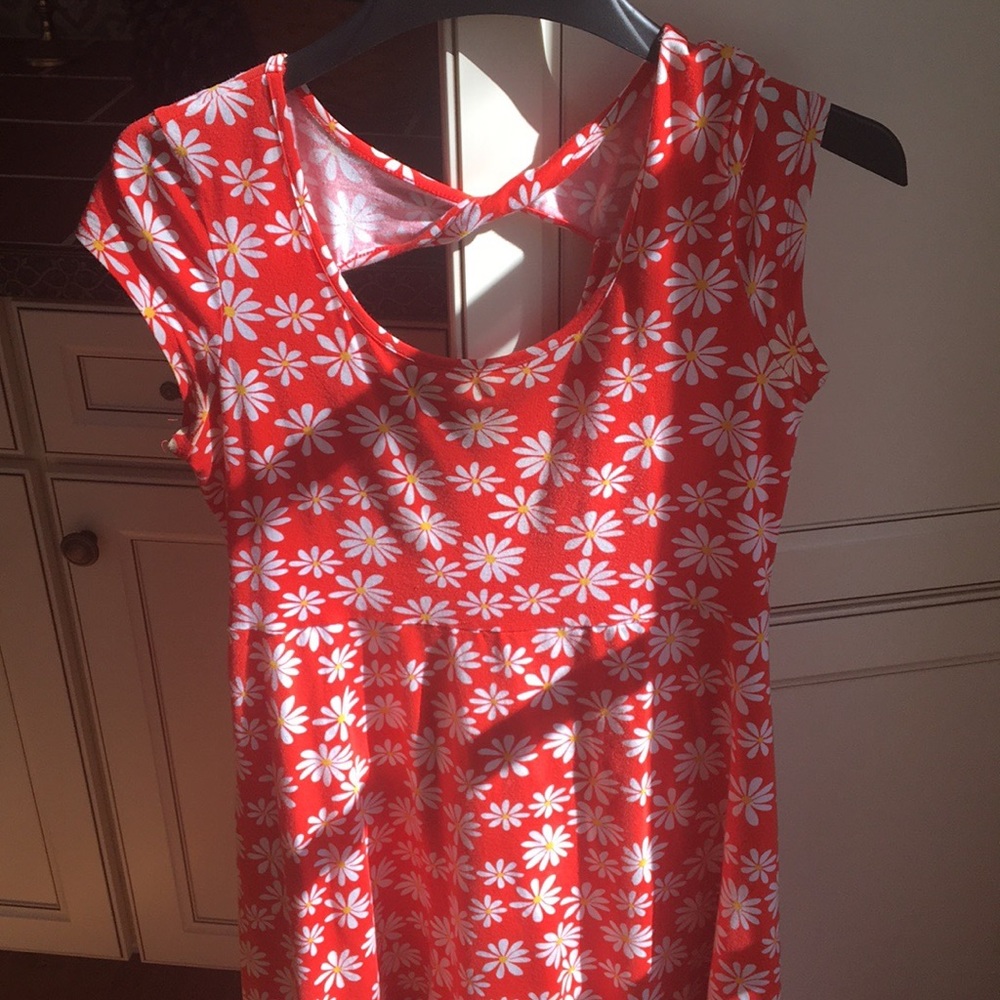 Red floral summer sun dress